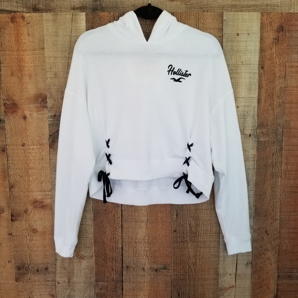 Hollister Tops - Hollister White Hoodie w/ Black Criss Cross Ties